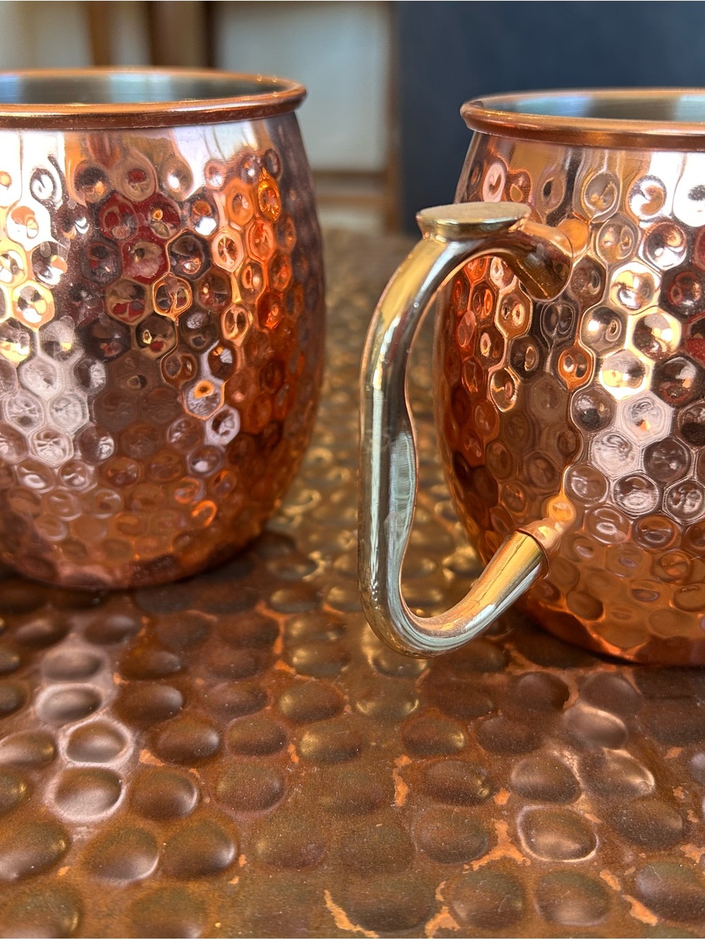 Copper Hammered Moscow Mule Mugs set of 2- Copper Finish